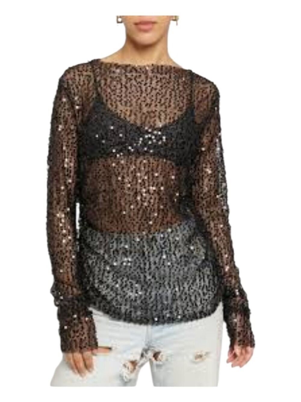 Sans Souci Sexy Sheer Sequin Fishnet Top S